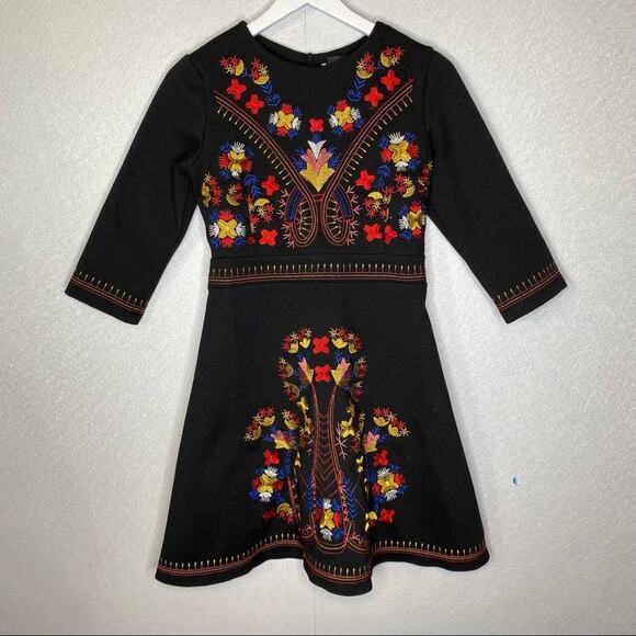 Lai Meng Five Cats Embroidered Floral Dress Fit And Flare Black Size Medium - Picture 2 of 7